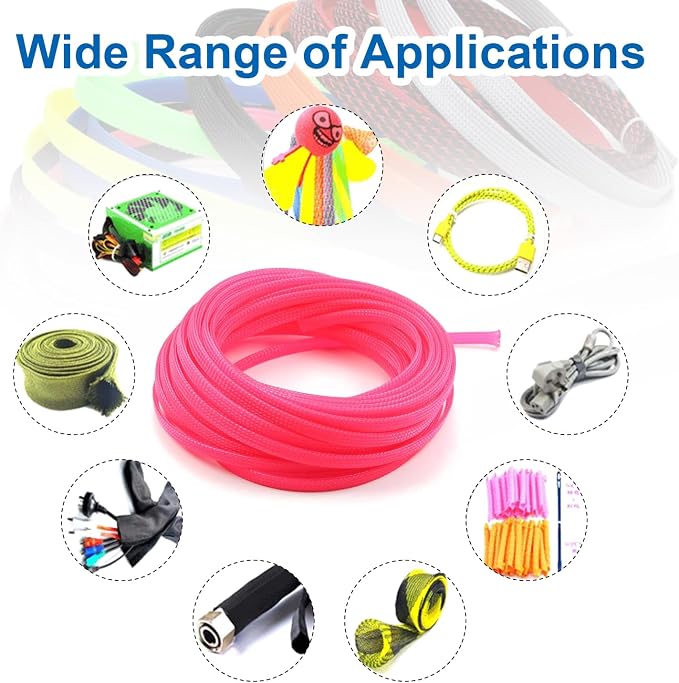 Heyiarbeit 10m/32.8ft PET Expandable Braid Cable Sleeving Flexible Wire Mesh Sleeve Pink 6mm