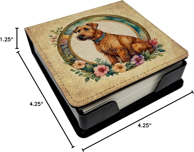 Caroline's Treasures Irish Terrier and Flowers PU Leather Note Paper Holder with Artist-Designed Cover, Desk Accessory, Office Gift