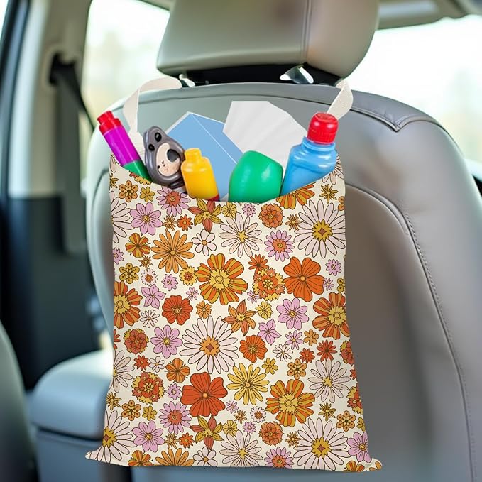 Car Trash Bag Car Garbage Bag Hanging Cars Trash Can Spring Decor Waterproof Cars Back Seat Organizer for Vehicle Travelling Camping Flower Daisy Decor