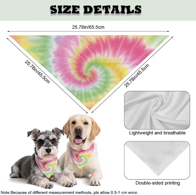 Howilath Dog Bandana with Colorful Tie Dye Design, Adjustable Polyester Pet Kerchief Scarf for Small Medium Large Dogs and Cats