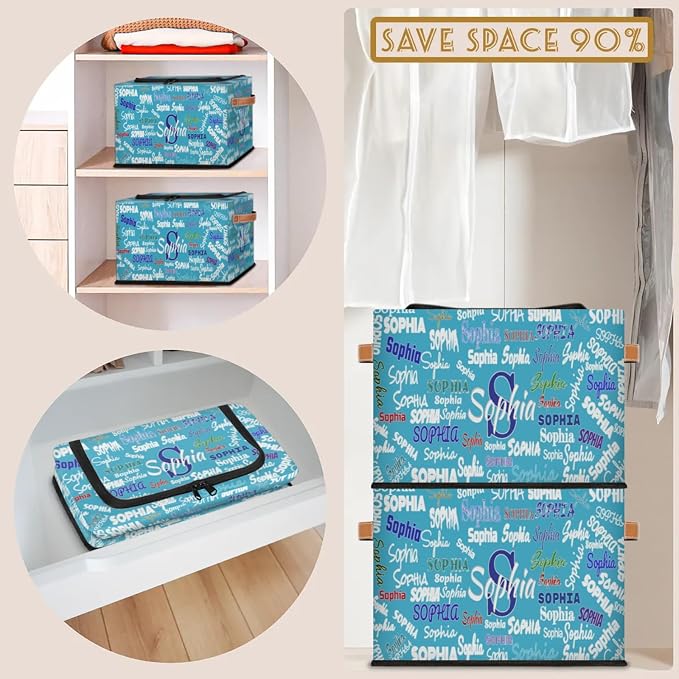 Personalized Name Storage Basket with Zipper Lid, Lake Blue Boys Men Canvas Storage Bins Toys Clothes Organizer for Bedroom, Kitchen, Bathroom, Nursery, Shelves, Closets