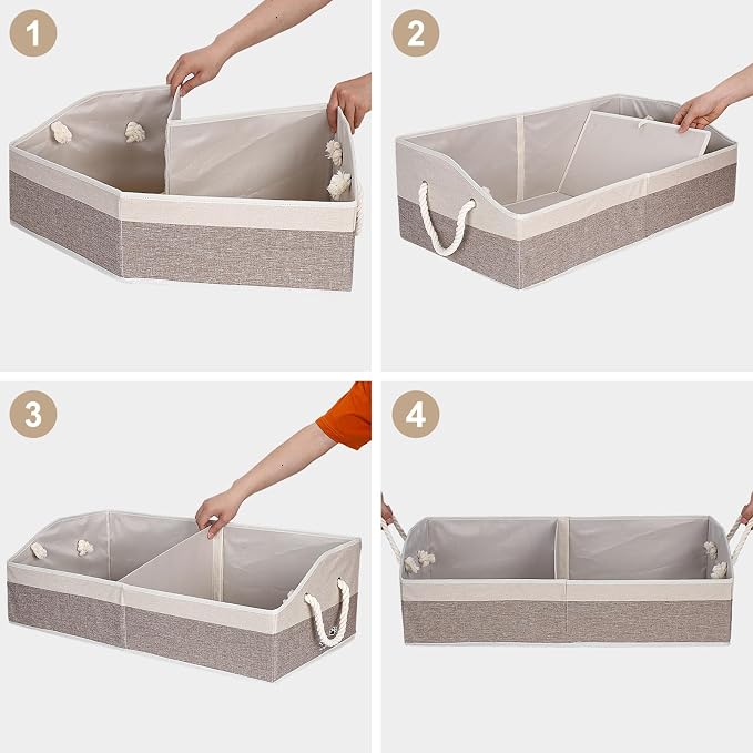 Large Dog Toy Basket with Handle, Foldable Dog Toy Box for Living Room Area , 28.5" Basket for Dog's Supplies, Organizer and Storage with Hard Board, Anti-Slip for Pet Toys (Brown, Large 28.5"×15")