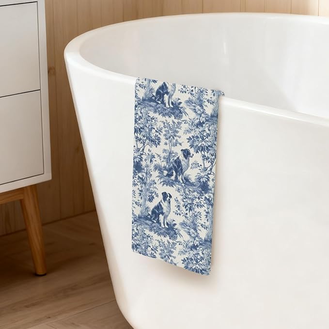 Australian Shepherd Kitchen Dish Towels,Blue and White Floral Dog Towel Dish Tea Towels, Chinoiserie Decor for Kitchen Bathroom,Australian Shepherd Gifts for Dog Lover Mom Dad,16x24 Inch