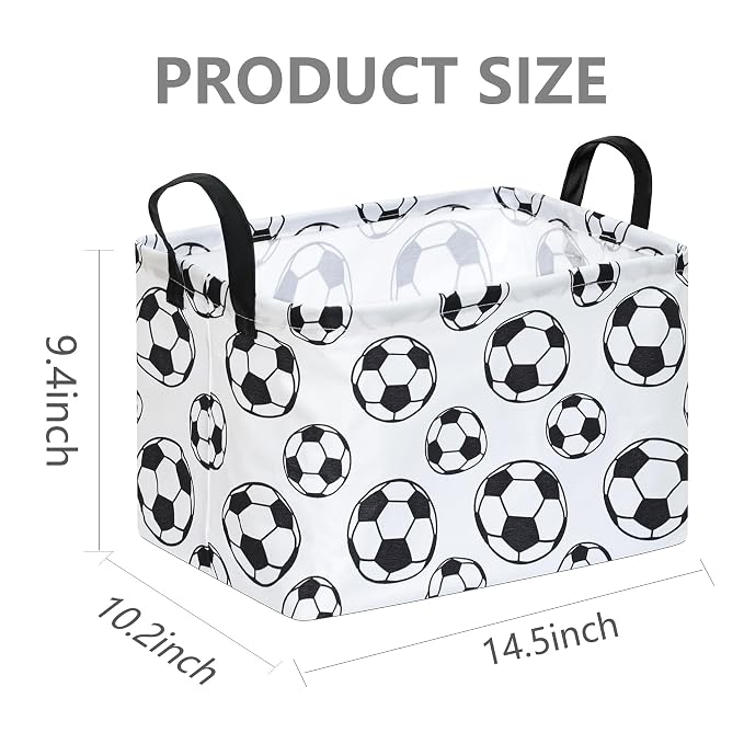Football Storage Basket for Boys Room, Foldable Toy Organizer Bin | Cotton Linen Blend with Waterproof Lining, Sturdy Handles & Foldable Design for Toys, Clothes, Laundry and Home Organization