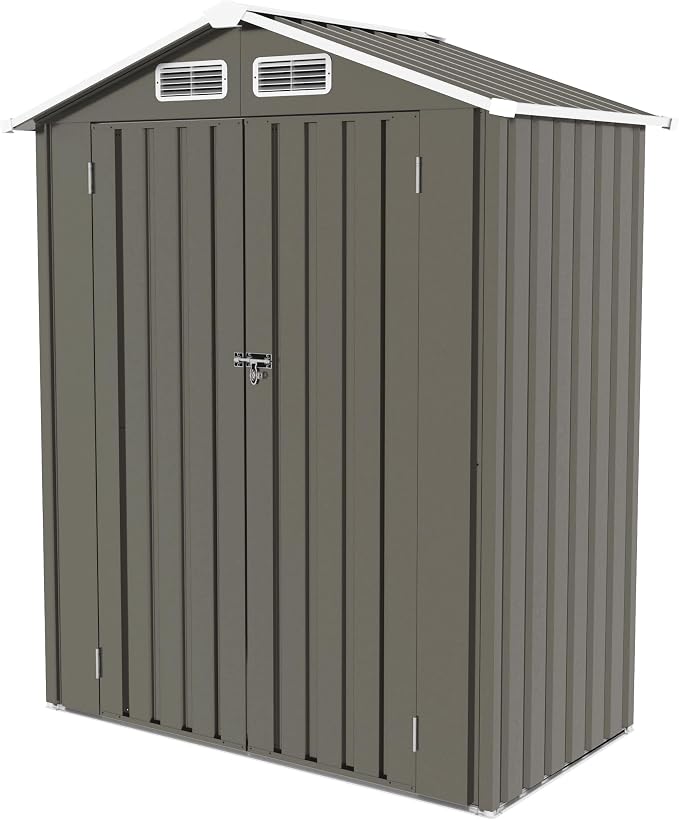 5X3 FT Metal Storage Shed, Tool Shed Outdoor Storage with Peaked Roof Waterproof and Clear Window, Metal Storage Shed with Lockable Door, Galvanized Steel Outdoor Shed for Backyard Patio,Gray