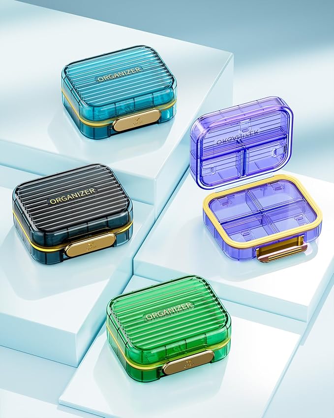 Acedada Small Pill Box, Travel Pill Case for Purse, Light Green | Portable 7 Compartments Daily Pill Organizer, Compact Medicine Vitamin Container for Fish Oil & Supplements