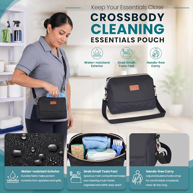 INSMEER Cleaning Caddy with Wheels,3 Removable Clear Bag and 1 Shoulder Bag | Large Cleaning Cart on Wheels,Water Resistant Cleaner Supplies Organizer with Wheels for Kitchen, Tool Organizer