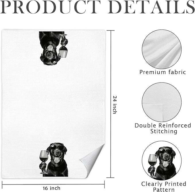 Funny Black Labrador Retriever Drinking Wine Kitchen Towels 16x24 Inch, Black Lab Gifts Decorative Hand Towels for Kitchen Home Bar, Wine Lover Gifts Dish Tea Towel Drying Cloth