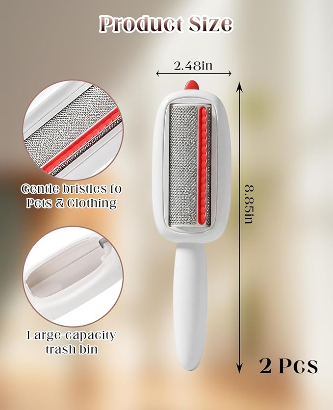 2PCS Pet Hair Remover Lint Roller Reusable Brush, Cat Dog Hair Removal Tool for Clothes
