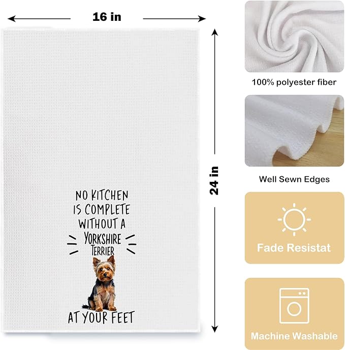Yorkshire Terrier Kitchen Towel, 16x24 Inch, Cotton Waffle Weave, Absorbent & Fast Drying