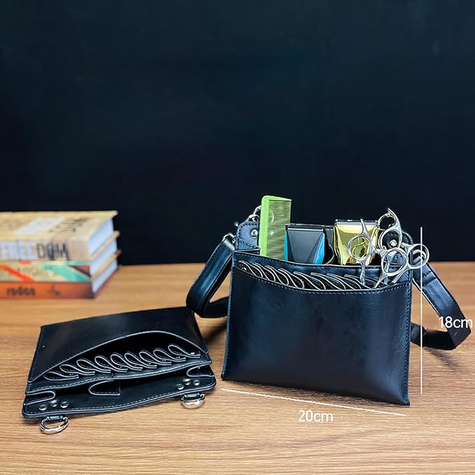 hair stylist waist bag, Leather Salon Hair Stylist Barber Scissors Shear Holster(Grey.)