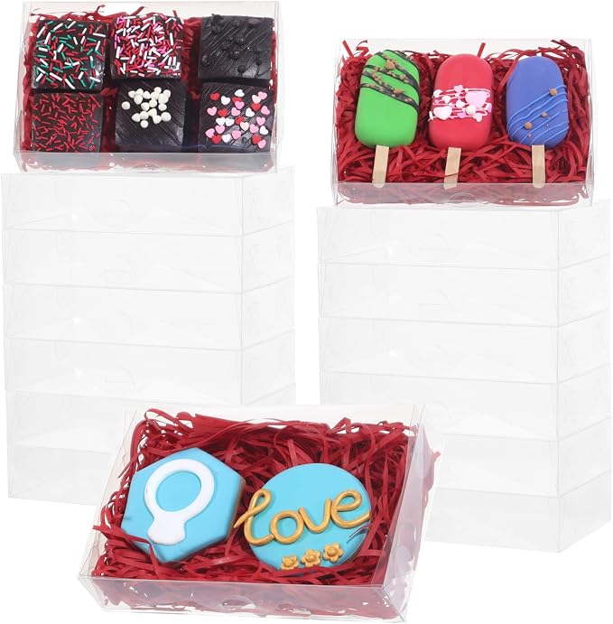 RomanticBaking 15PCS 7x4.3x1.5 Inch Clear Treat Boxes for Party Favor | Clear Bakery Boxes for Cakesickle,Truffle, Bomb Dount ,Cake, Chocolate Covered Ore &Gifts