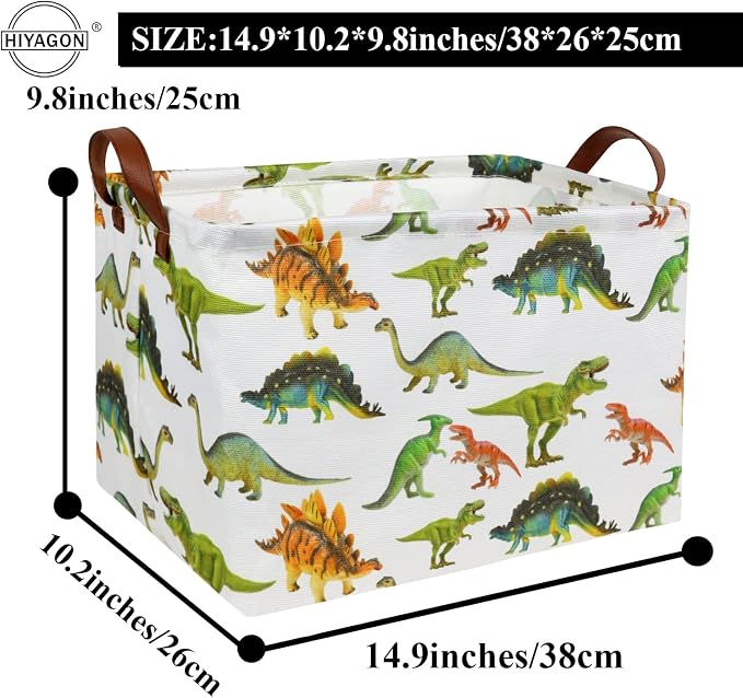 Rectangular Dinosaur Basket Baby Kids Storage Basket for Boys Cute Toy Box Bin Organizer Book Shelf Dinosaur Room Decor(Toy Dinosaur)
