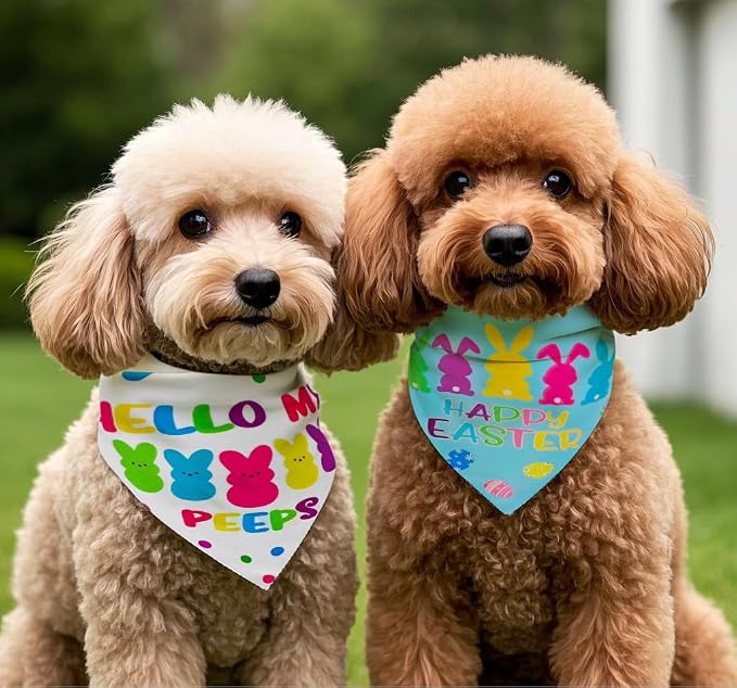 Easter Dog Bandanas 2PCS-Small,Adjustable Holiday Party Pets Rabbit Easter Egg Outfits,Triangle Reversible Pet Scarf for Boys and Girls,Dog Costume Gifts for Puppy Cats Pets