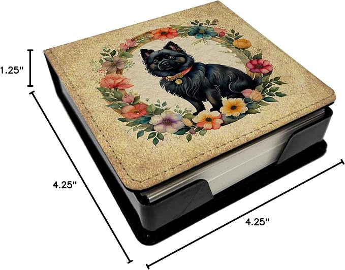 Caroline's Treasures German Spitz and Flowers PU Leather Note Paper Holder with Artist-Designed Cover, Desk Accessory, Office Gift