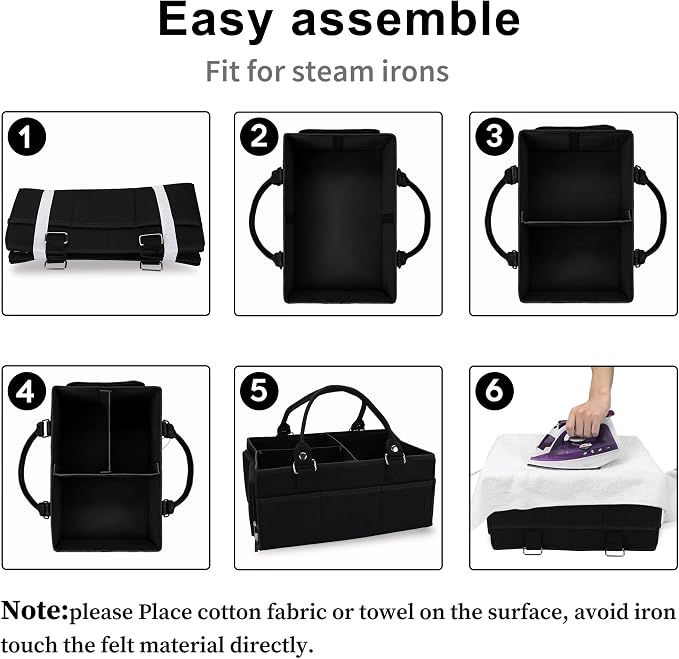 XUANGUO Large Baby Diaper Caddy Organizer, Felt Basket with Handles, Black | Nursery storage bin with dividers; portable tote bag for baby stuff, changing table or car, baby shower and registry gifts.
