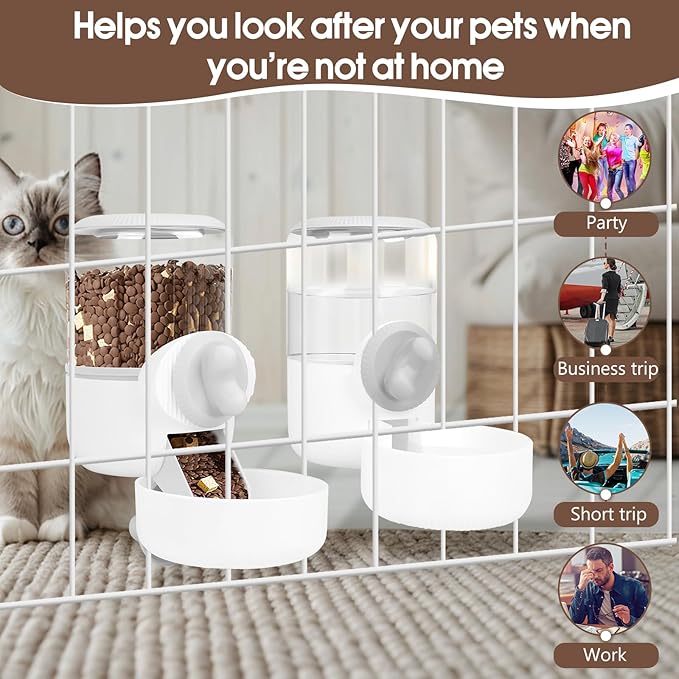 Rabbit Water Dispenser 35oz, Hanging Automatic Pet Feeder for Cage, Auto Gravity Cat Food Bowl Water Bottle Small Animal Feeding Accessories for Puppy Kitten Bunny Hedgehog Ferret Guinea Pig (Gray)