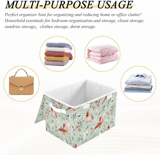 Aesthetic Northern Birds Sage Green Storage Bins Containers For Organizing Lidded for Clothes Room