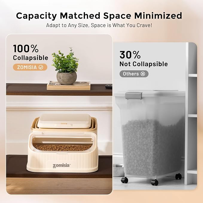 ZOMISIA 30-40lbs First-in, First-out Collapsible Dog Food Storage Container | FIFO System Easy Dispense Base for Freshness, Cat Food Storage Containers with Transparent Lid and Scoop