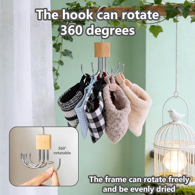 Dog Clothes Hanger Dog Scarf Organizer for Closet Dog Bandanas Holder Bib Hanger Harness Holder with 6 Hooks Space Saving Closet Organizers and Storage(2 Packs)