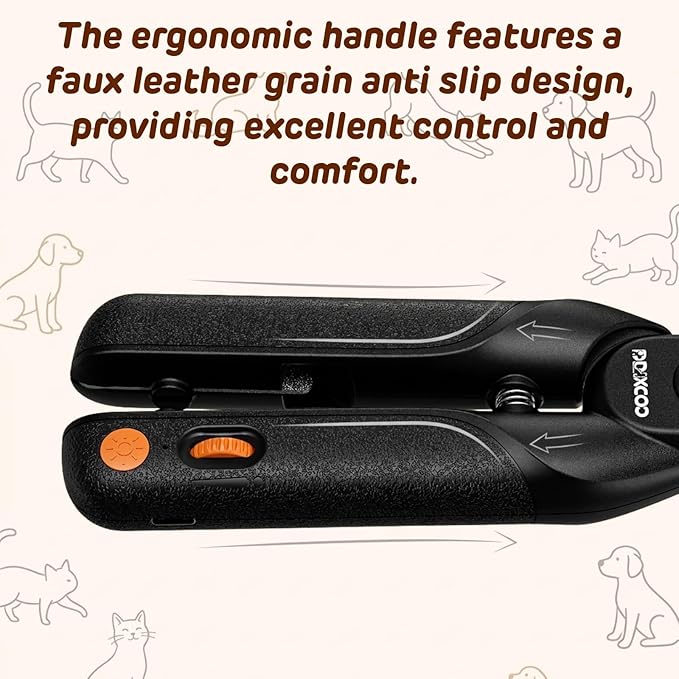 Dual-LED Pet Nail Clippers with Stepless Brightness Adjustment, Side Lock & Retractable File, Anti-Slip Handles for Dogs and Cats (Black)