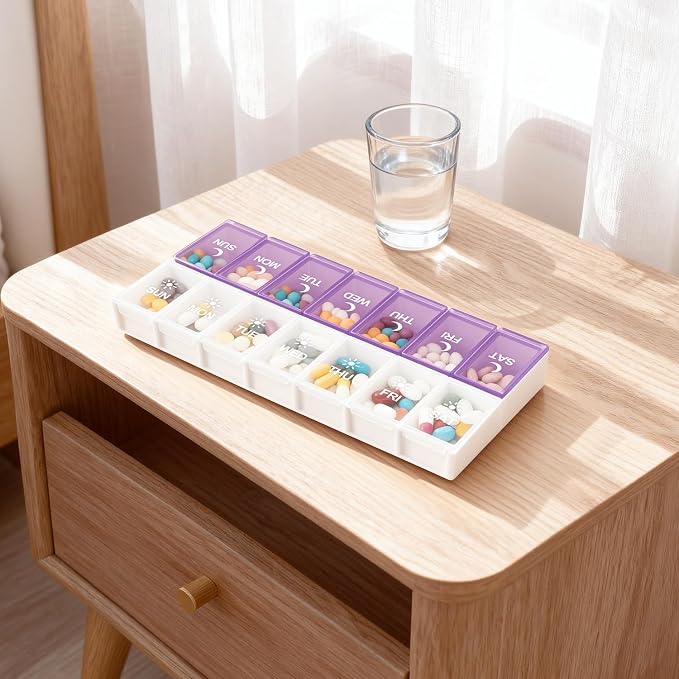 Pill Organizer 2 Times a Day, Large Weekly AM PM Pill Box, Day Night Medicine Organizer, Pill Case Twice A Day, 7 Day Pill Container