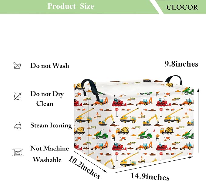 CLOCOR Rectangular Storage Basket Empty,Gift Basket,Waterproof Storage Bin with Handles,Room Decor(Excavator)