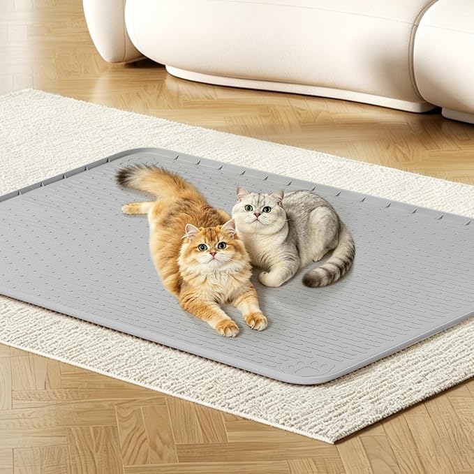 Silicone Cat Bed Mat 40"x40" Pet Crate Mat for Cat Cage, Light Grey | Extra Large Cat Sleeping Mat, Non-slip, Washable, Waterproof Pet Bed Mat with Raised Edge, Pet Playpen Mat to Protect Floors