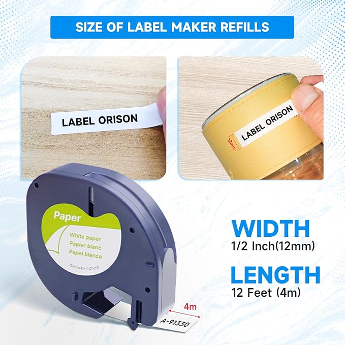 Replacement for DYMO LetraTag Refills, for Dymo Label Maker Refills, 91330 Paper Label Tape 12mm (1/2" x 13ft) for Dymo Labels Letra Tag 100H 100T 200B QX50 (Black on White, 5 Pack)