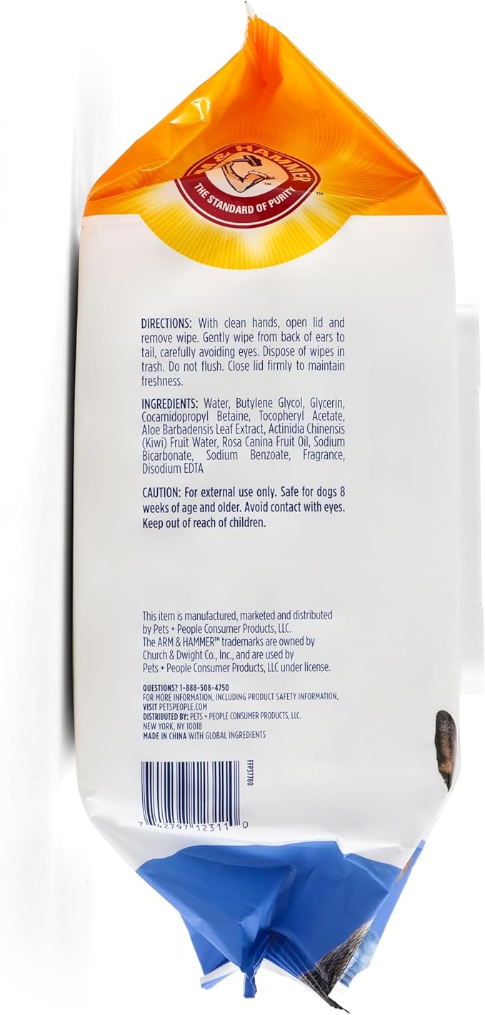 Arm and Hammer for Pets Odor Control Wipes for Dogs, Blueberry Coconut Scent - Odor Eliminating Waterless Wipes with Baking Soda Between Baths, Regular Use, 100 Count