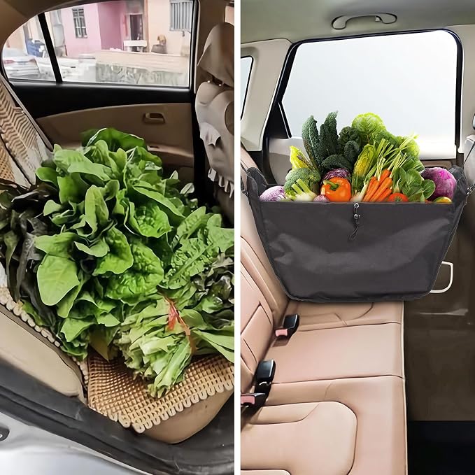 Car Seat Organizer - Large Capacity Passenger Seat Storage Travel Bag, Portable, Foldable and Collapsible Miscellaneous Car Hanging Bags, Reusable Shopping Tote with Drawstrings