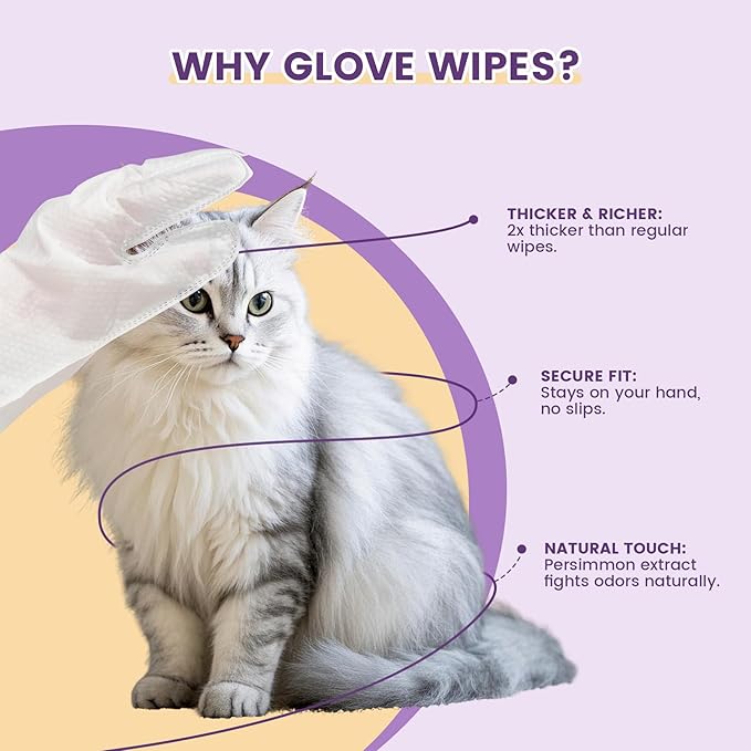 IMMHABI 50 Pcs Cleaning Deodorizing Pet Glove Wipes for Dogs & Cats, Hypoallergenic Dog Bath Wipes with Natural Deodorizer Persimmon Tannin, Pet Bathing Wipes for Horse Coat Care Lavender Scent