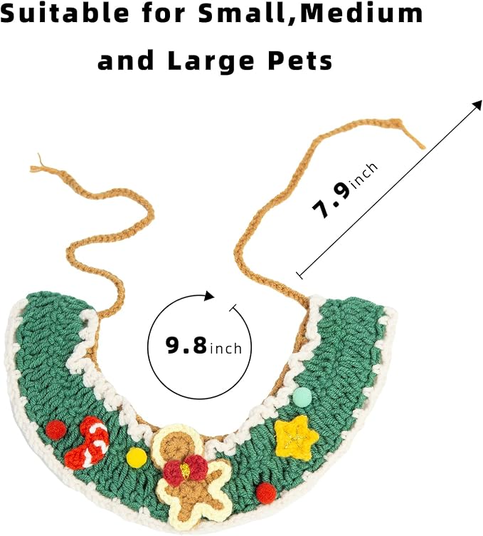 Christmas Dog Costume,Handmade Cat Holiday Outfit with Christmas Tree Hat & Gingerbread Man Scarf Set,Adjustable,Lightweight & Breathable Pet Accessories for Rabbit Xmas Party & Photos