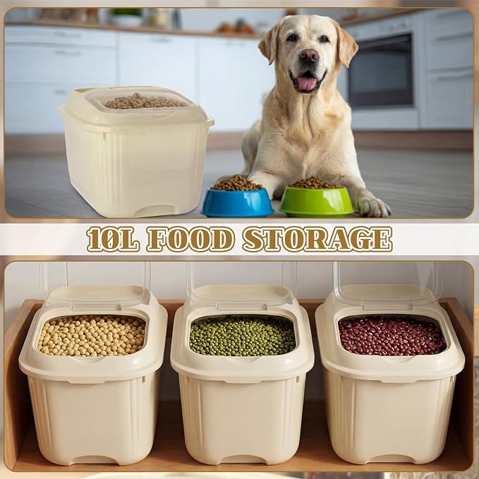Blushtier 4 Pack Sugar Storage Containers Flour Bin with Wheels Large Pet Dog Food Storage Boxes Measuring Cup Sealed Transparent Flip Lid Portable Household Rice Container Set (Yellow,20 Lbs)