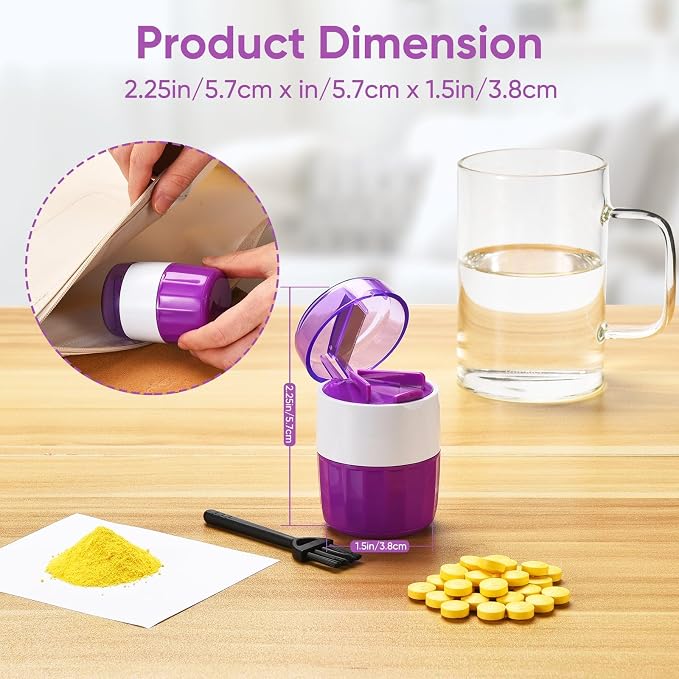 3-in-1 Pill Crusher and Cutter (Purple) | Pills Crusher Fine Powder with Stainless Steel Grinding Head, Storage for Tablets, Cutter Splitter for Small and Tiny Pills