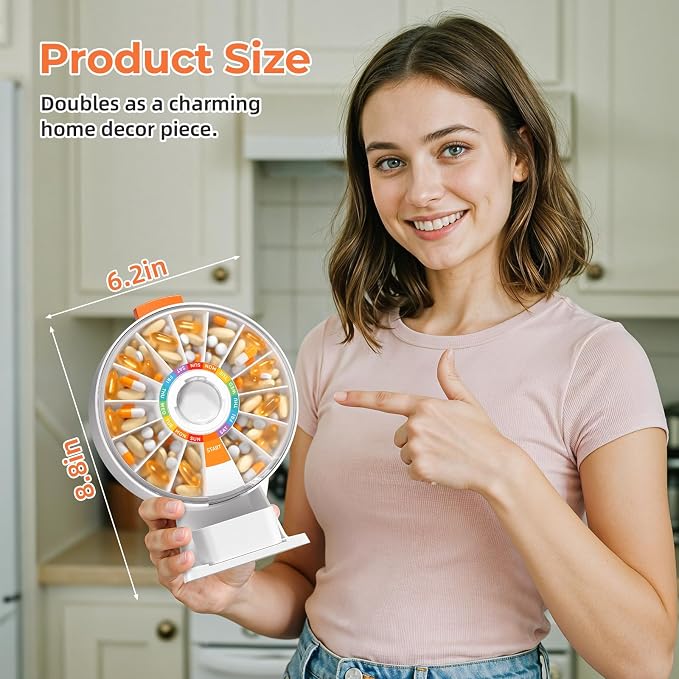 Zoksi Large Fun Pill Dsipenser, Daily Pill Box for 7 or 14 Days | Wall-Mountable or Tabletop,Easy Press Button,Large capacity