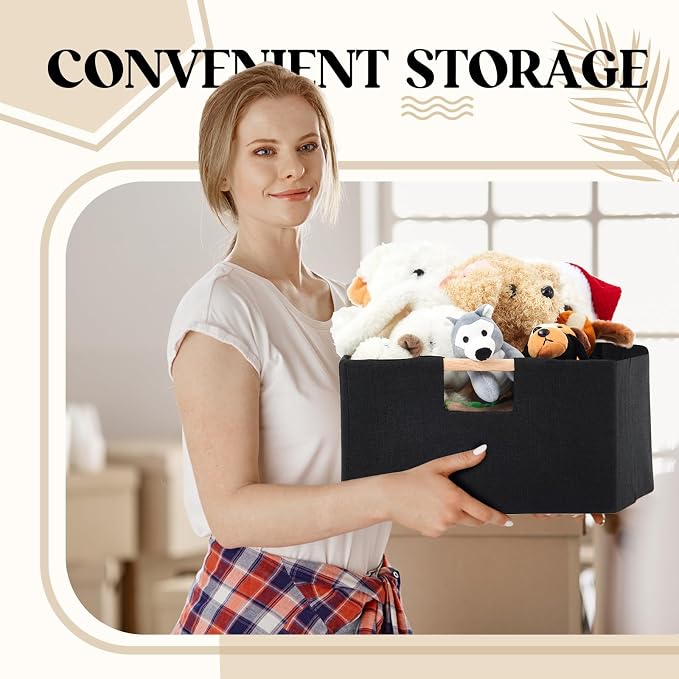 Cinnvoice 3 Pack Fabric Storage Bins for Closet Shelves, 15 x 10.6 x 6 Inch Black Rectangle Wardrobe Organizer with Handle, Collapsible Shelves Storage Basket for Sorting Clothes and Toy