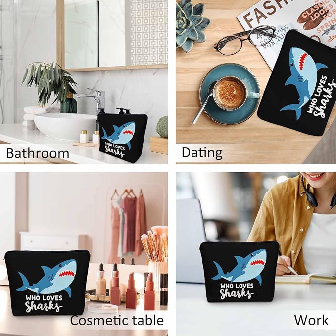 Shark Cosmetic Bags For Women, Sea Animal Sharks Who Loves Shark Roomy Makeup Bag Toiletry Bag Accessories Organizer Storage Bags Makeup Pouch For Travel Business Gym Camping Bathroom