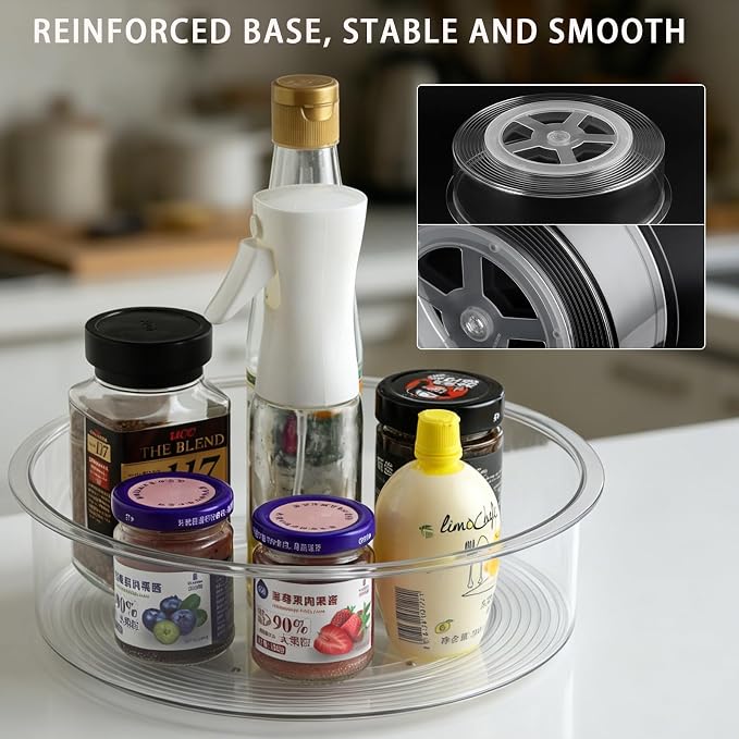 Lazy Susan Organizer 10in+12in 2Pcs Clear Rotating Tray 360° Turntable for Pantry Fridge Cabinet Kitchen Bathroom Storage,Spice Organization,Kitchen Condiment Organizer