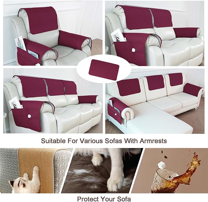 Large Polyester Armrest and Headrest Covers with 2 Pockets | Soft, smooth polyester resists daily wear nonslip silicone backing helps shield recliners and sofas from pet scratches