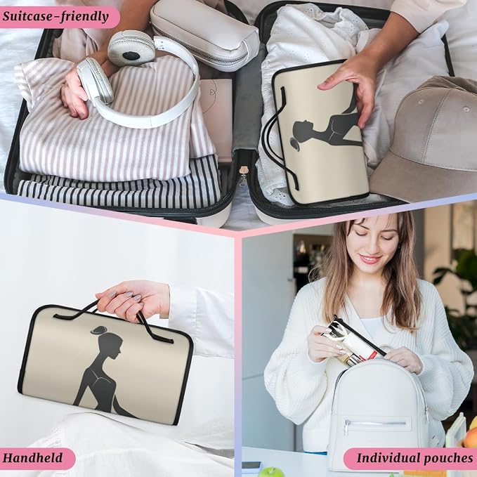 Ballerina Makeup Bag for Women Hanging Roll-Up Travel Organizer Toiletry Kit with 4 Removable Compartments, Modern