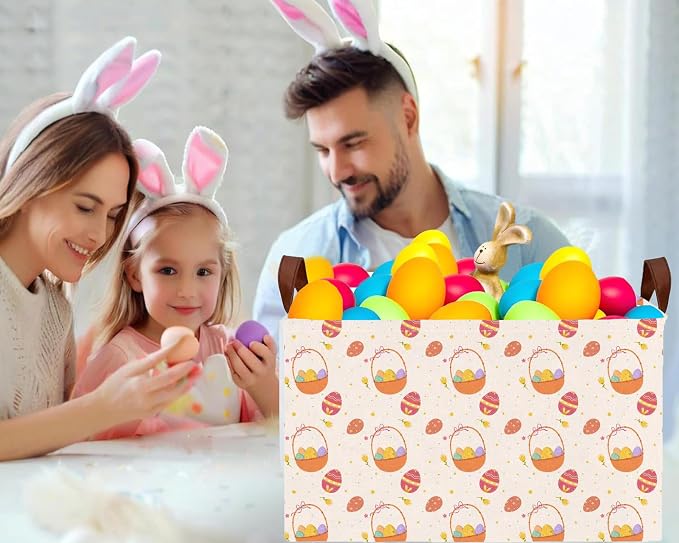 Large Rectangular Easter Baskets Empty Waterproof Boy Toy Box Foldable Kid's Gifts Storage Bin Spring Room Decor(Small Round Dot Gift Basket Egg)