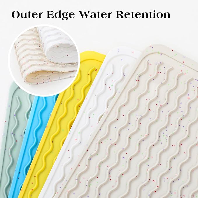 CAKETIME 2 Pack Multicolor Silicone Dish Drying Mat for Kitchen Counter Heat Resistant Hot Pads Dishes Waterproof Under Sink Protector Coffee Bar Accessories Women Gifts Extra Large 18"x16" White
