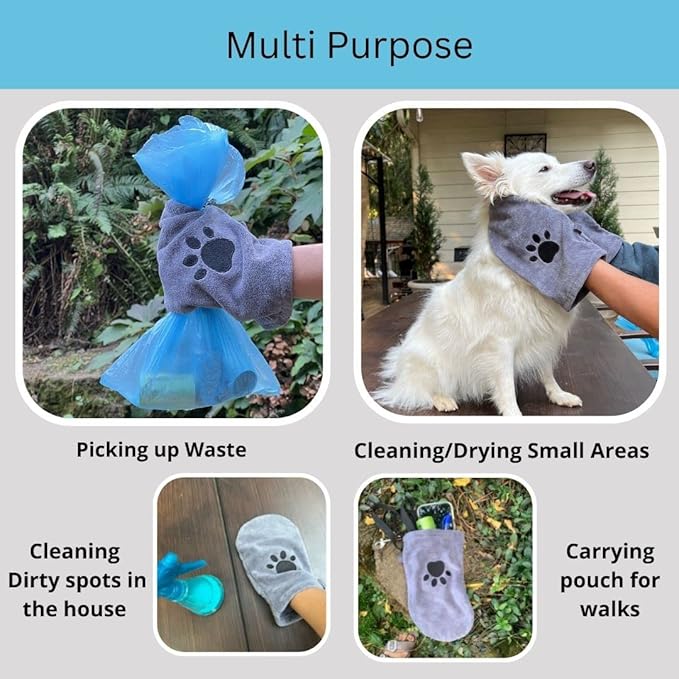 Penny & Niko Microfiber Pet Towel Mitts - Paw Cleaning and Drying Mitts/Gloves for Dogs and Cats (Gray, Standard - 2 Pack)