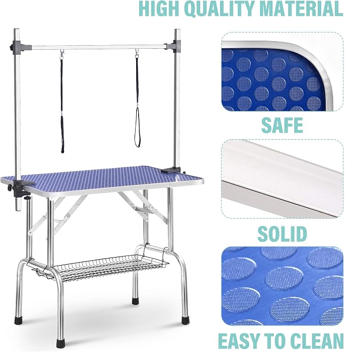 Professional 46" Adjustable Pet Grooming Table Heavy Duty with Arm & Nosse & Mesh Tray for Large Dog Cat Shower Table Bath Station, Maximum Capacity Up to 330 LBS (46 inch)