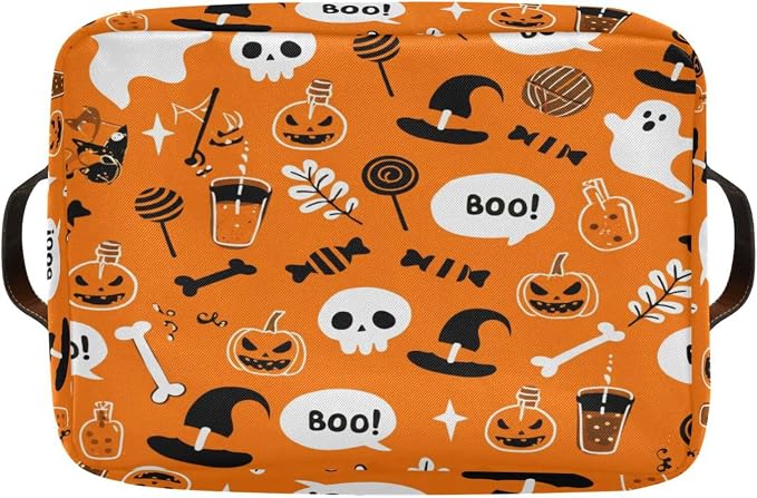 Kigai Storage Basket, Fabric Collapsible Closet Organizer Bin | Halloween Pumpkin Waterproof Foldable Canvas Basket with Handles for Shelves, Nursery, Closet, Bedroom & Bathroom