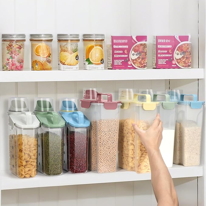 LEAWALK Airtight Rice Storage Container, Cereal Dry Food Flour and Sugar Bin, Dog Cat Food Dispenser with Measuring Cup, BPA Free Clear Plastic Kitchen (Green, 5L-1pack)