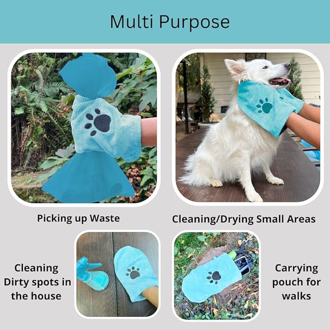 Penny & Niko Microfiber Pet Towel Mitts - Paw Cleaning and Drying Mitts/Gloves for Dogs and Cats (Sky Blue/Gray, Standard - 4 Pack)