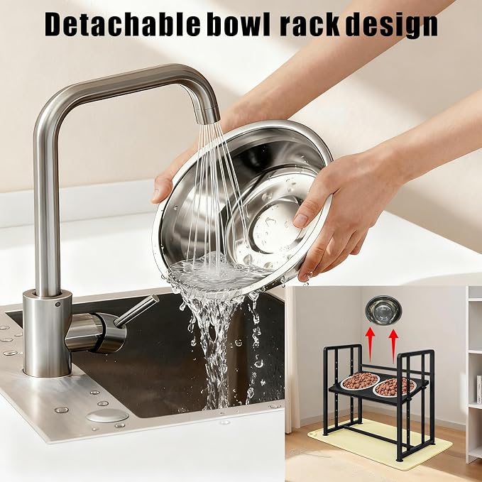 INGIORDAR Dog Bowls Elevated Height Adjustable Raised Dog Bowl Feeding Mat | Metal Pet Food Feeder Dish Station Non-Slip Dog Bowl Stand Stainless Steel Food Water Bowl