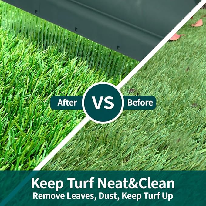 Artificial Turf Rake, Leaf Rake, Carpet Rake - 2026 New 3-in-1 Garden Rakes with Dense Tooth Broom, Adjustable 32 to 55 Inches Steel Handle for Artificial Grass Lawn Leaf Removal, Pet Hair Removal